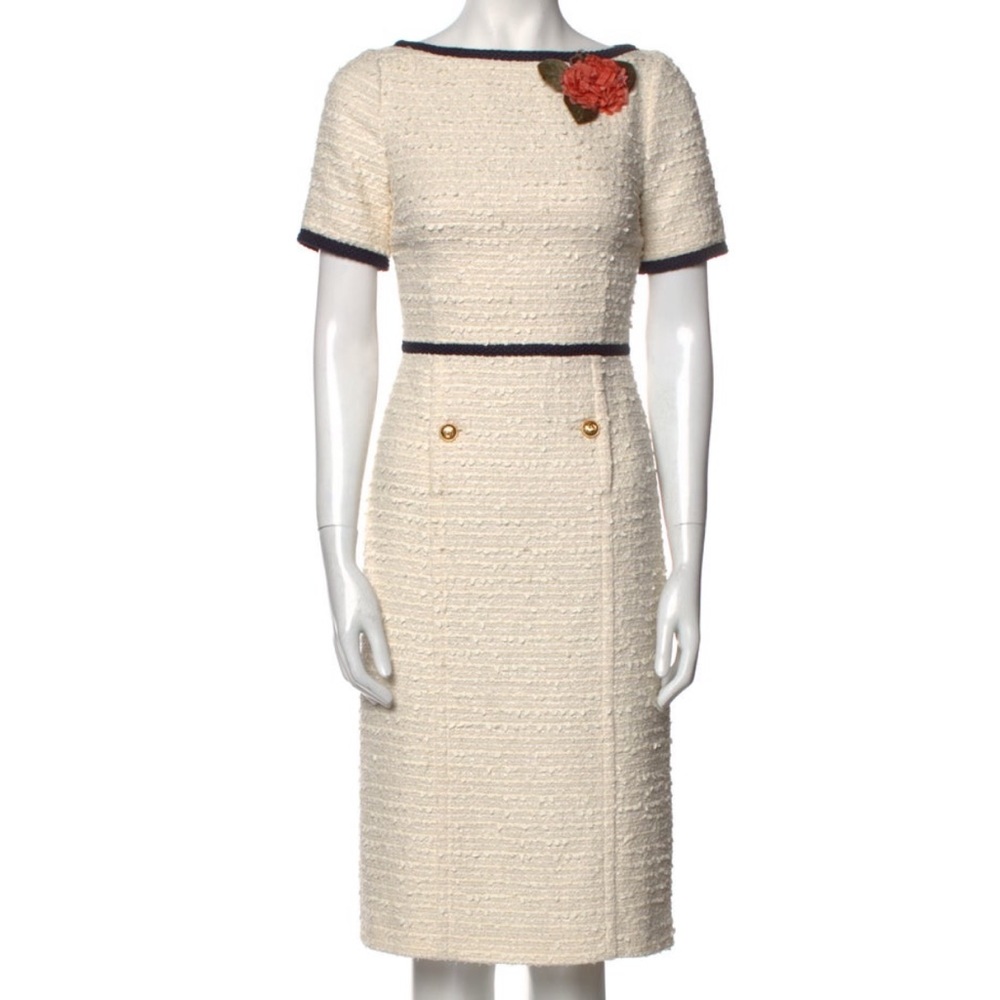 BNWT Gucci Sylvia Boucle Boatneck Sheath Tweed Floral Dress Small 4-6